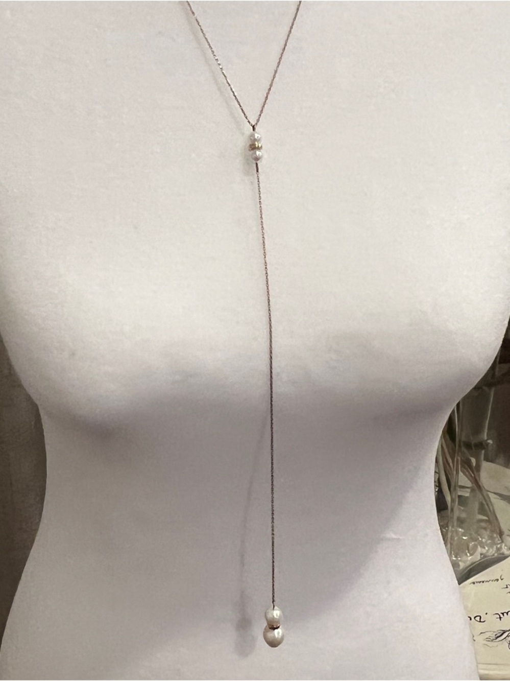 Gold Plated Lariat Necklace with Pearl Drops - Women Jewelry